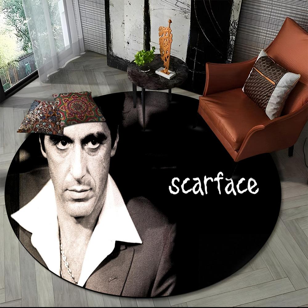 3D Tištěný Film Scarface Tony HD Kulatý Koberec pro Obývací Pokoj Ložnici Dětský Herní Koutek Dekorace, Koberec do Zvířecí Zóny Protiskluzová Podložka