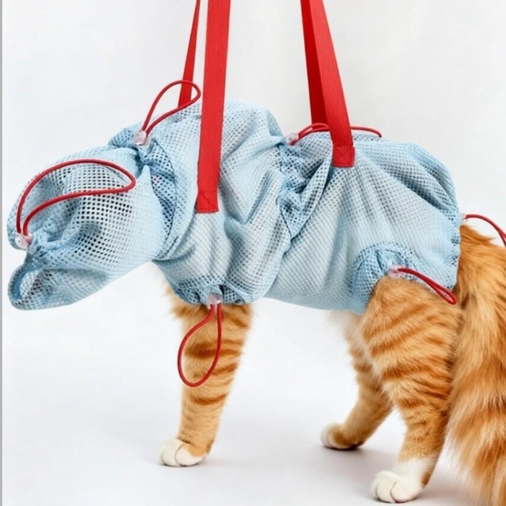 Breathable Mesh Cat Bathing Bag Adjustable Hanging Pet Restraint Bag High Elasticity Quick Drying Cat Grooming Bag Pet Care