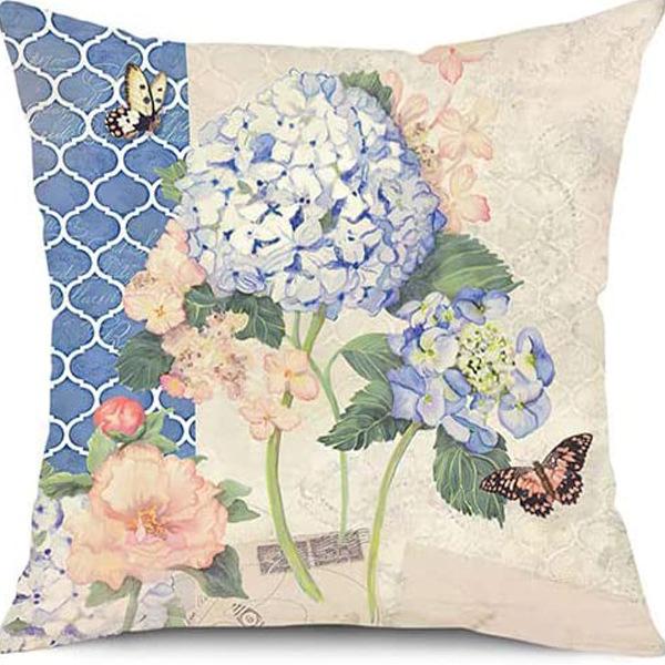 Plant and Flower Hydrangea Printed Linen Pillowcase Home Sofa Living Room Bedroom Pillowcase