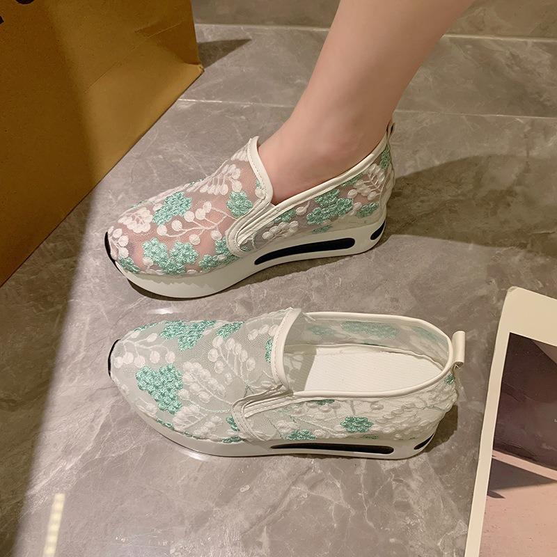 Early spring new mesh single shoes pointed muffin thick-soled casual shoes embroidered small fresh foot women's shoes