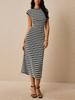 Striped Knit Dress - Imported Sleeveless Slim Fit One-Piece Midi Dress for Women