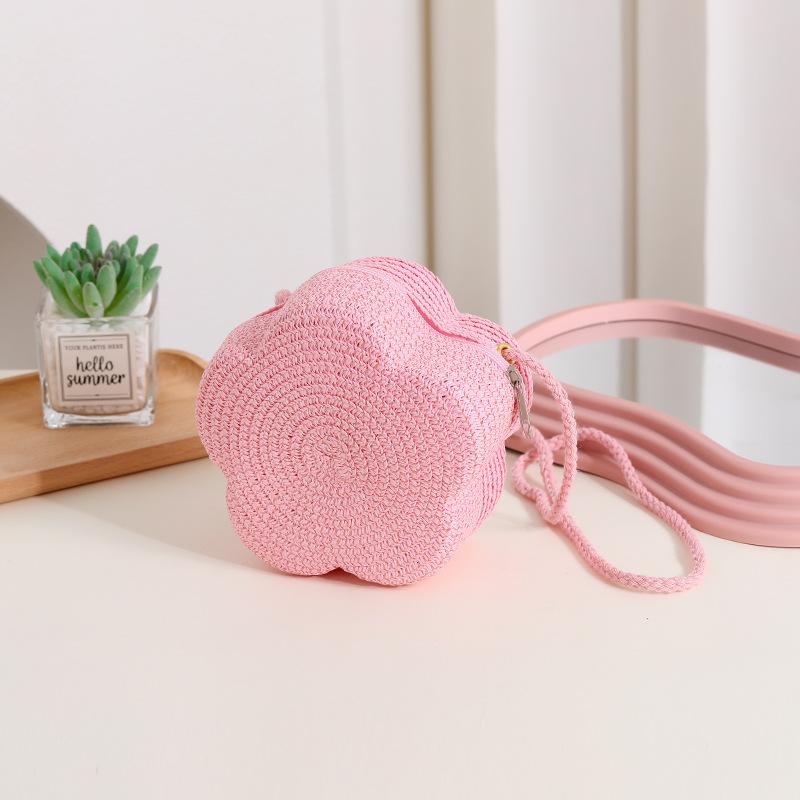 Runde Blumenform Strohtasche Damen Gewebte Crossbody Strandtasche für Damen Mädchen Rattan Umhängetaschen Bonbonfarbe Kleine Handtasche