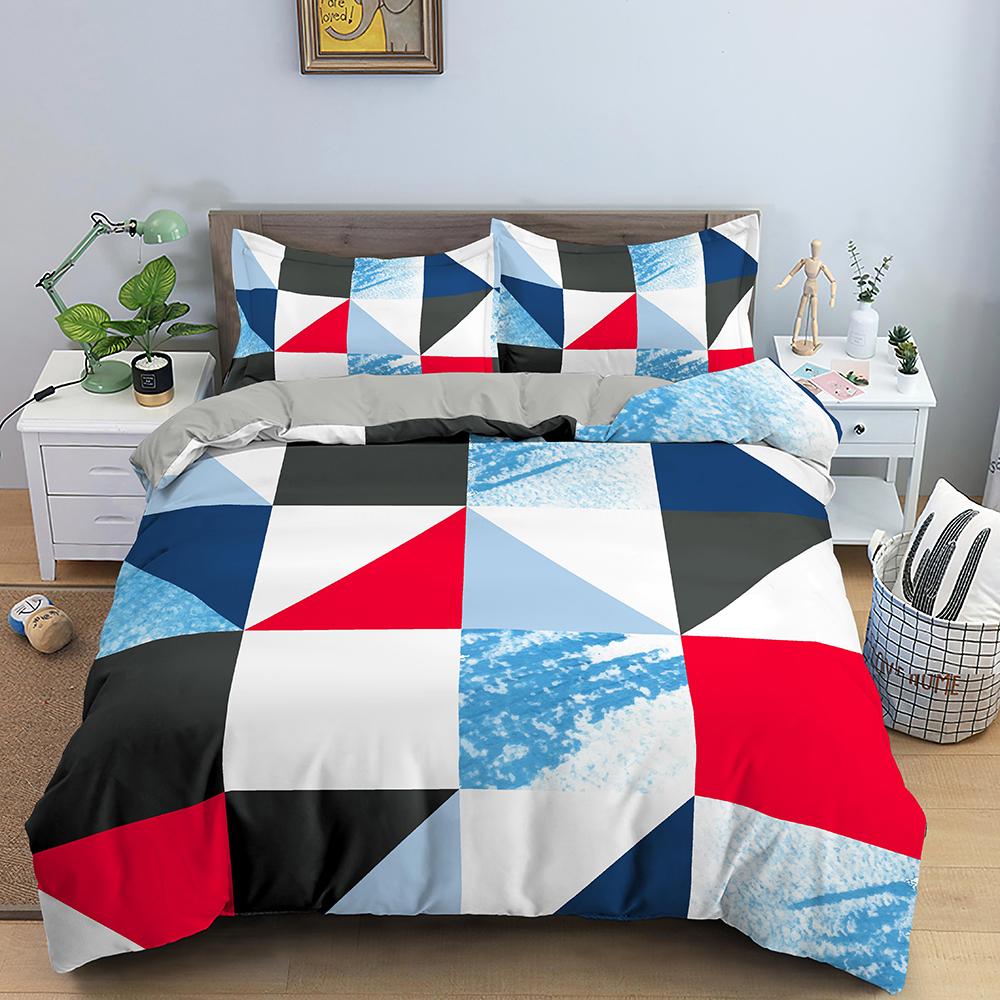 Building Block King Queen Duvet Cover Colorful Brick Bedding Set For Kids Teens Adults Cartoon 2/3pcs Polyester Comforter Cover