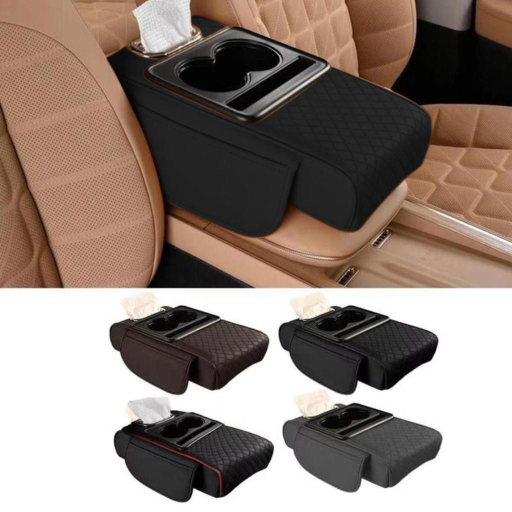 Car Armrest Storage Box  Car Center Console Organizer  Armrest Heightening Cushion with Cup Holder Armrest Storage Organizer Box