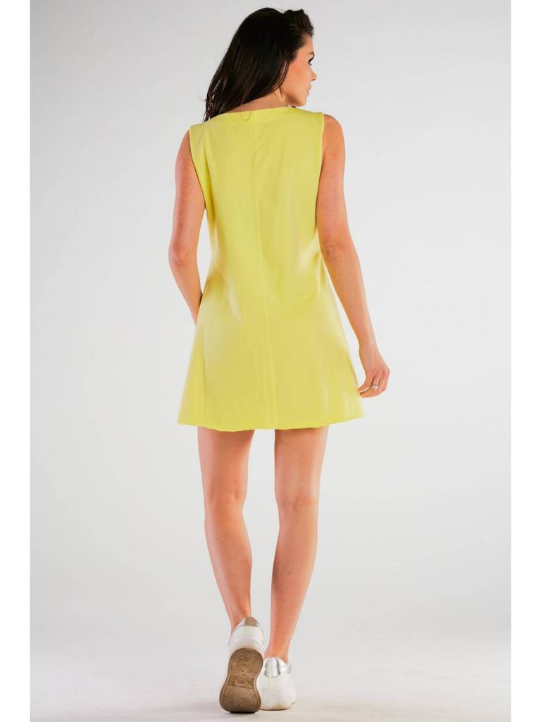 Cotton jersey A-line mini dress with short sleeves, yellow XL