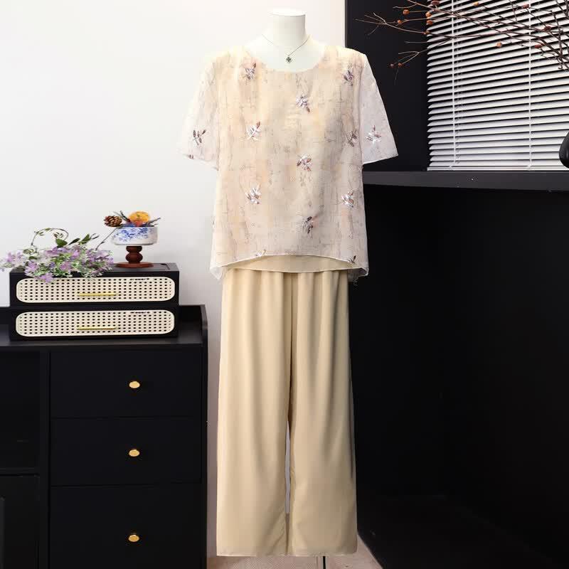 Middle-Aged Women's Embroidered Summer Suit