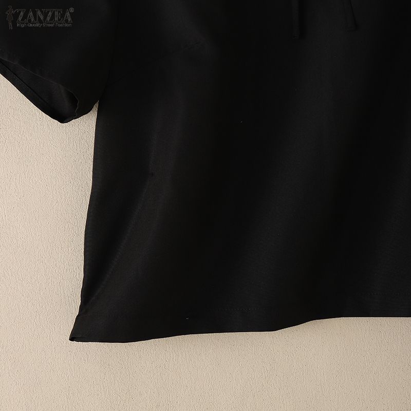 ZANZEA Damen Lässig V-Ausschnitt Einfarbig Locker Kurzarm Bluse