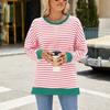 HNXC Women's Fashion Casual Stripe Print Long Sleeve O-Neck Hoodies & Sweatshirts