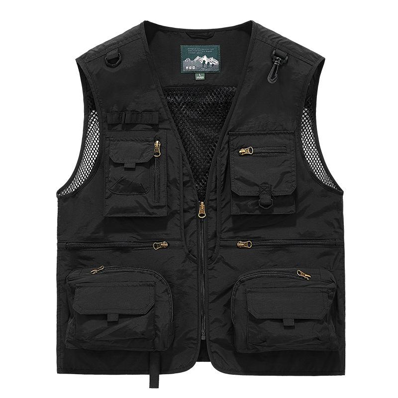 

14 Pockets Men Hiking Fishing Vest Men s Photographer Waistcoat Mesh Cargo Sleeveless Jacket Tool Vest 6XL чорний