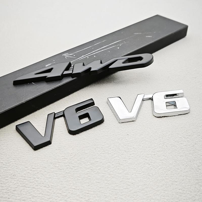 3D Metal Car Sticker Logo V6 4WD Car Rear Trunk Badge Fender Side Emblem Decals For Toyota Tundra Tacoma Land Cruiser Highlander