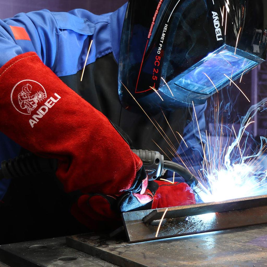 ANDELI Leather MIG Welding Thick and Cowhide Leather Gloves for Fire and Dog Bite Gloves, Soft, Heat-Resistant, Double-Layer Welding, Potholders,