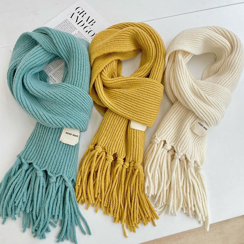 Scarf Women's Winter Korean Style Versatile Macaron Couple Student Knitted Wool Warm Tassel Shawl Neck Scarf Neck Protector