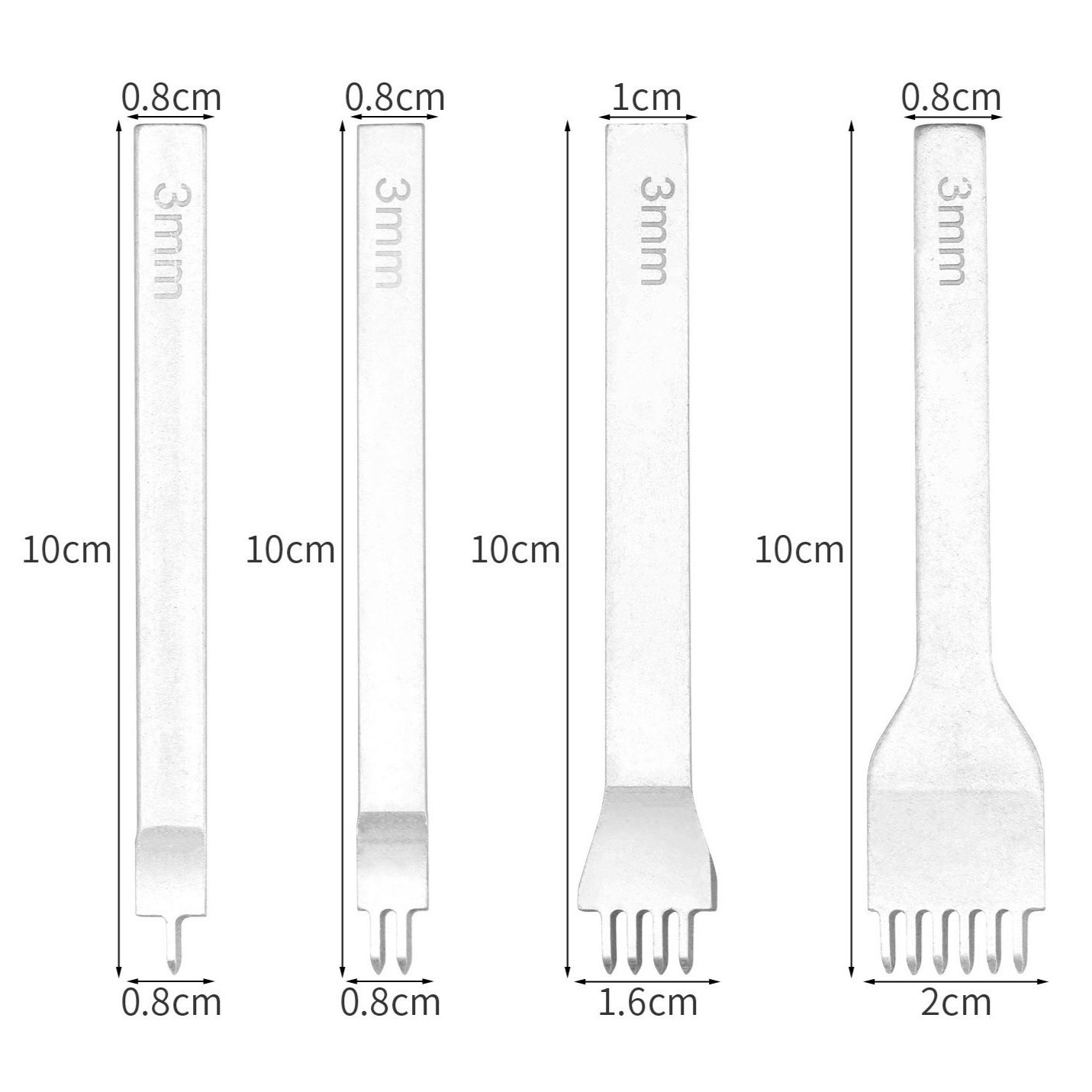 4Pcs Leather Craft Hole Punches Tool Set Stainless Steel Hole Chisel Graving Lacing Stitching Sewing Spacing Punch Tools 3mm