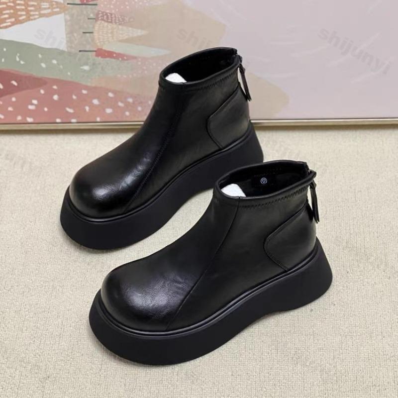 Damen Stiefeletten 2026 Herbst/Winter Mode Dicke Sohle Plateau Outdoor Freizeit Kurze Stiefel Reißverschluss Damenschuhe Botas Mujer