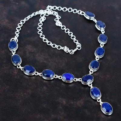 Faceted Blue Sapphire Necklace Gemstone Handmade Necklace Birthstone Jewelry 925 Sterling Silver Adjustable Chain Necklace Gifts for Mother