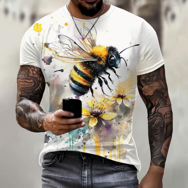 Squirrel Dog Bee Pattern Men's T-shirt Fun Animal 3D Printed Short Sleeved Top Fashionable Street Trend Harajuku Round Neck Clothing