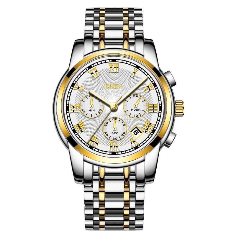 New Top Brand Fashion Men's Watch Fine Steel Band Casual Sports Luminous Waterproof Three-Eye Six-Pin Watch