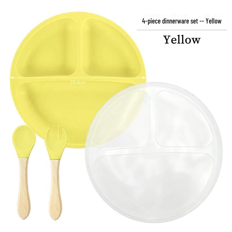 Children's Silicone Smiley Face Divided Meal Plate - Drop-Resistant, Three-Compartment Training Tableware