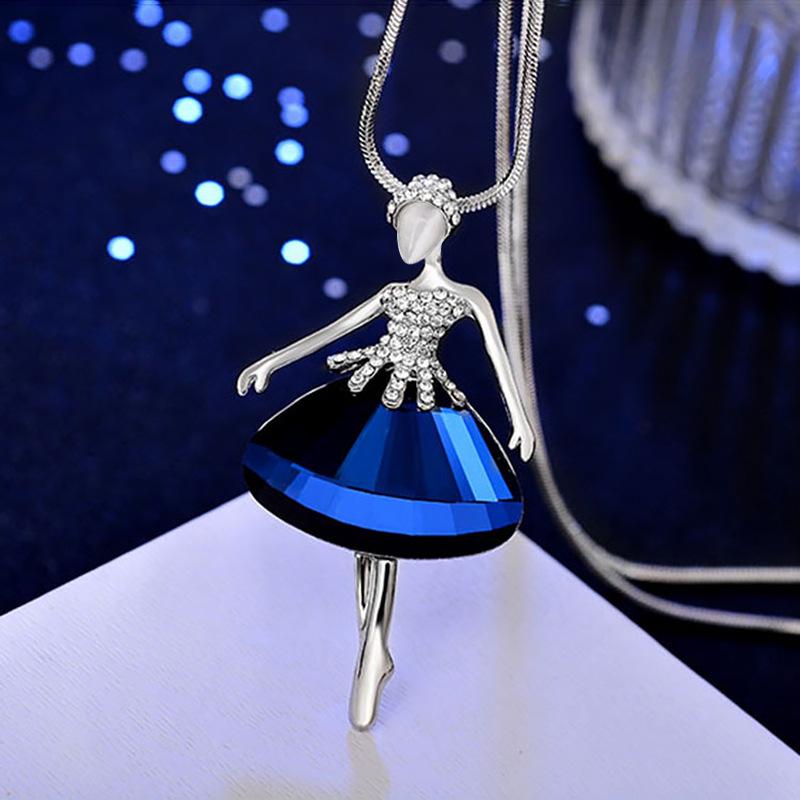 Elegant Crystal Ballerina Sweater Necklace