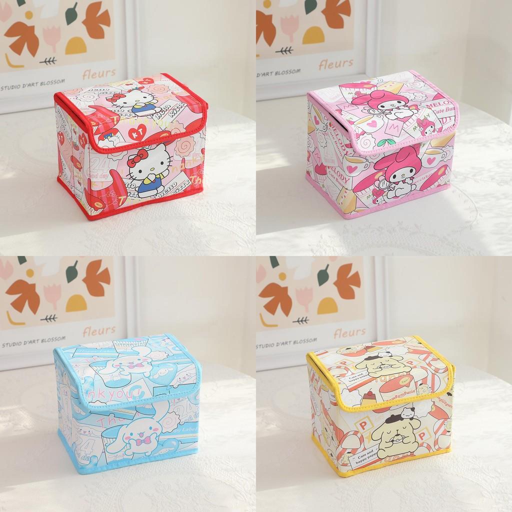 Hello Kitty Kuromi Cinnamoroll Melody Grid Pattern Foldable Flip Storage Box For Bedroom And Study
