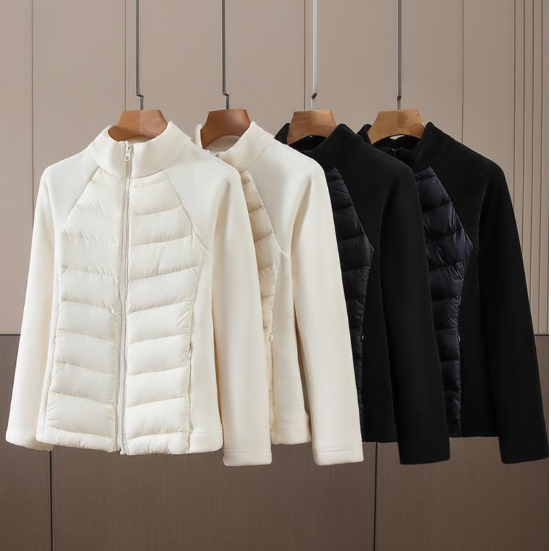 Women's Short Lightweight Down Cotton Outerwear, Stand Collar Patchwork Sports Casual Padded Jacket
