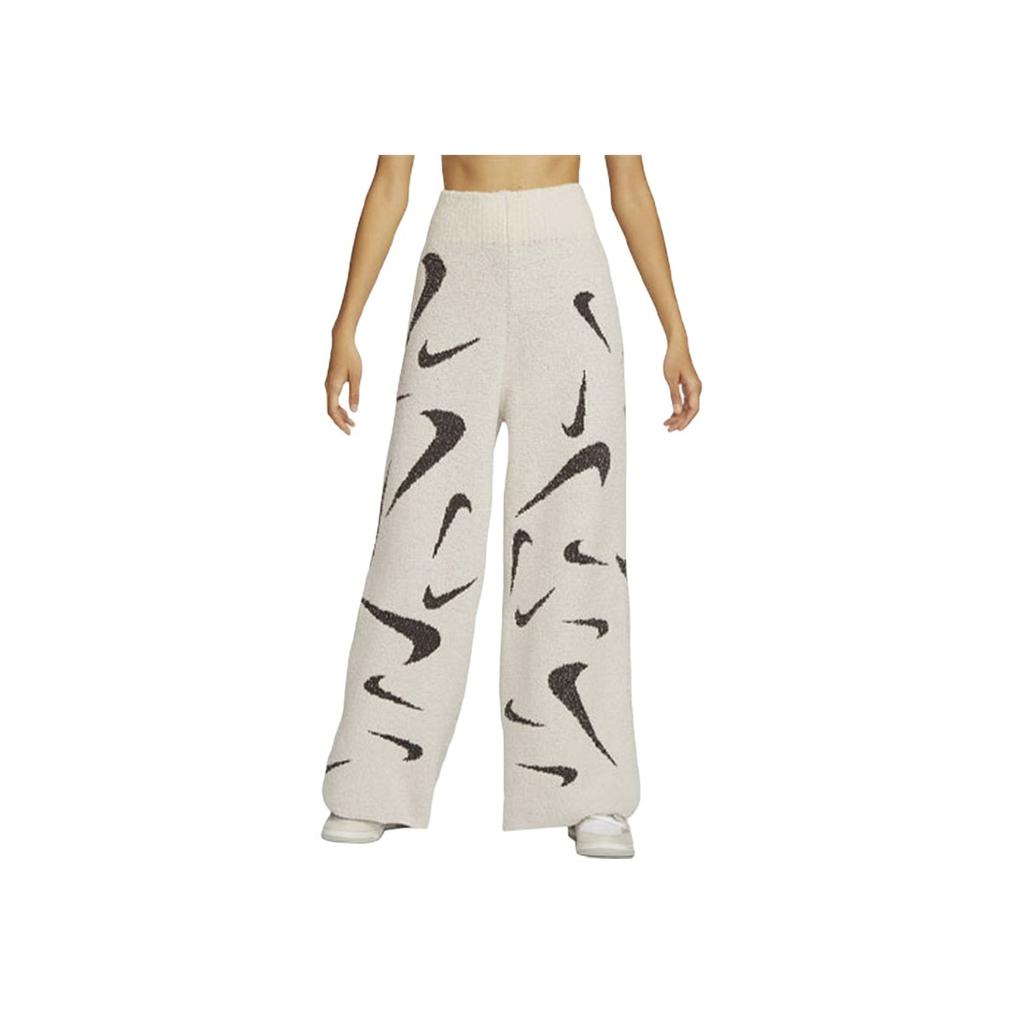 Nike Phoenix Cozy Bouclé Logo High-Waist Wide-Leg Elastic Knit Casual Pants Women Bottoms Medium-Grey FD4289-104