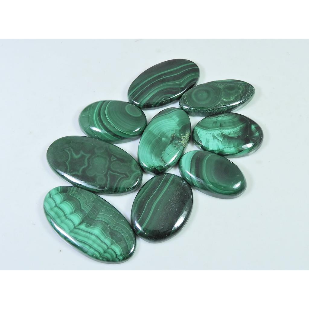 09Pcs Natural Green Malachite Oval Cabochon Loose Gemstone 235Cts. Lot C-457