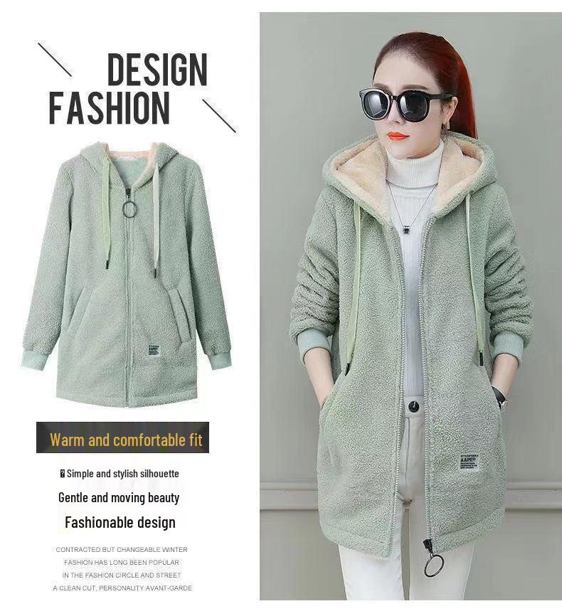 Women's Plush Mid-Length Imitation Lambskin Jacket - New for Autumn/Winter 2024, Loose Korean Style Cardigan