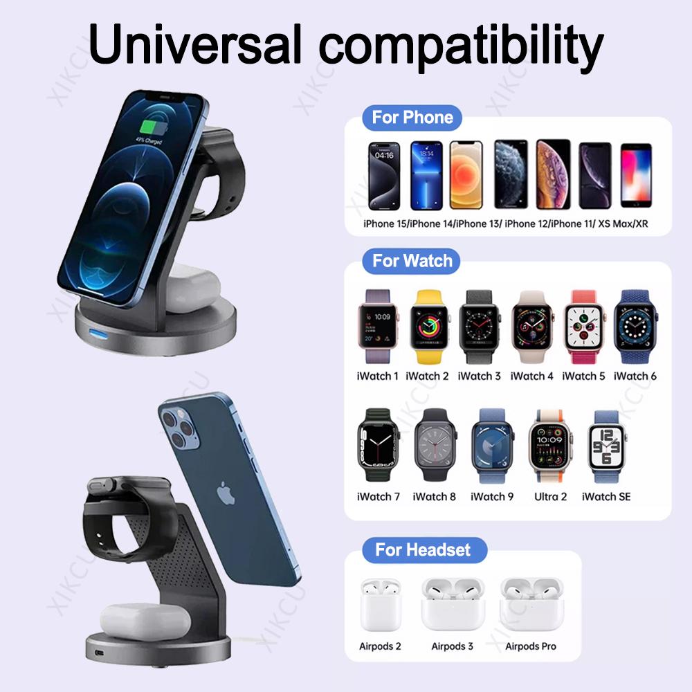 Desktop Travel 3 in 1 Magnetic Wireless Charger Fast Charging Station For Magsafe iPhone 16-12 Pro Max iWatch 10 SE AirPods Pro