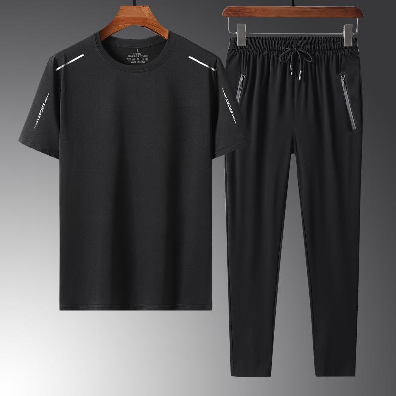 Summer Casual Men's Plus Size Ice Silk Three-Piece Set - Dad's Trendy Short Sleeve T-shirt
