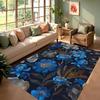 Stemmig Donkerblauw Bloemen Olieverf Vloerkleed Antislip Vloermat voor Woonkamer Slaapkamer Elegante Stemmige Woondecoratie