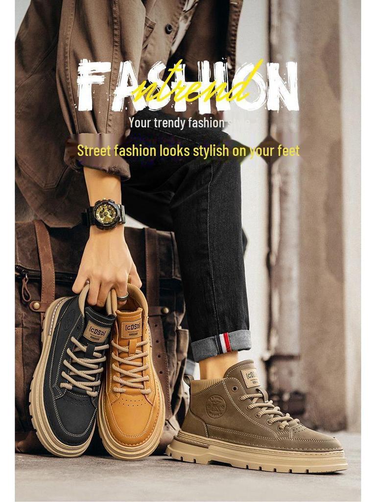 Męskie buty Martin za kostkę w stylu retro - Casualowe skórzane buty robocze