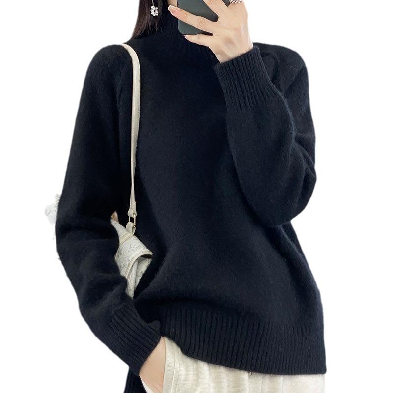 Autumn and Winter Semi-turtleneck Sweater Women's Bottoming Shirt with Fashionable and Casual Women's Shoulder Sweater Women's Simple Split Design