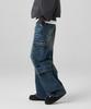 URBANAGE Double Cargo Washed Denim Wide Pants Mid Blue