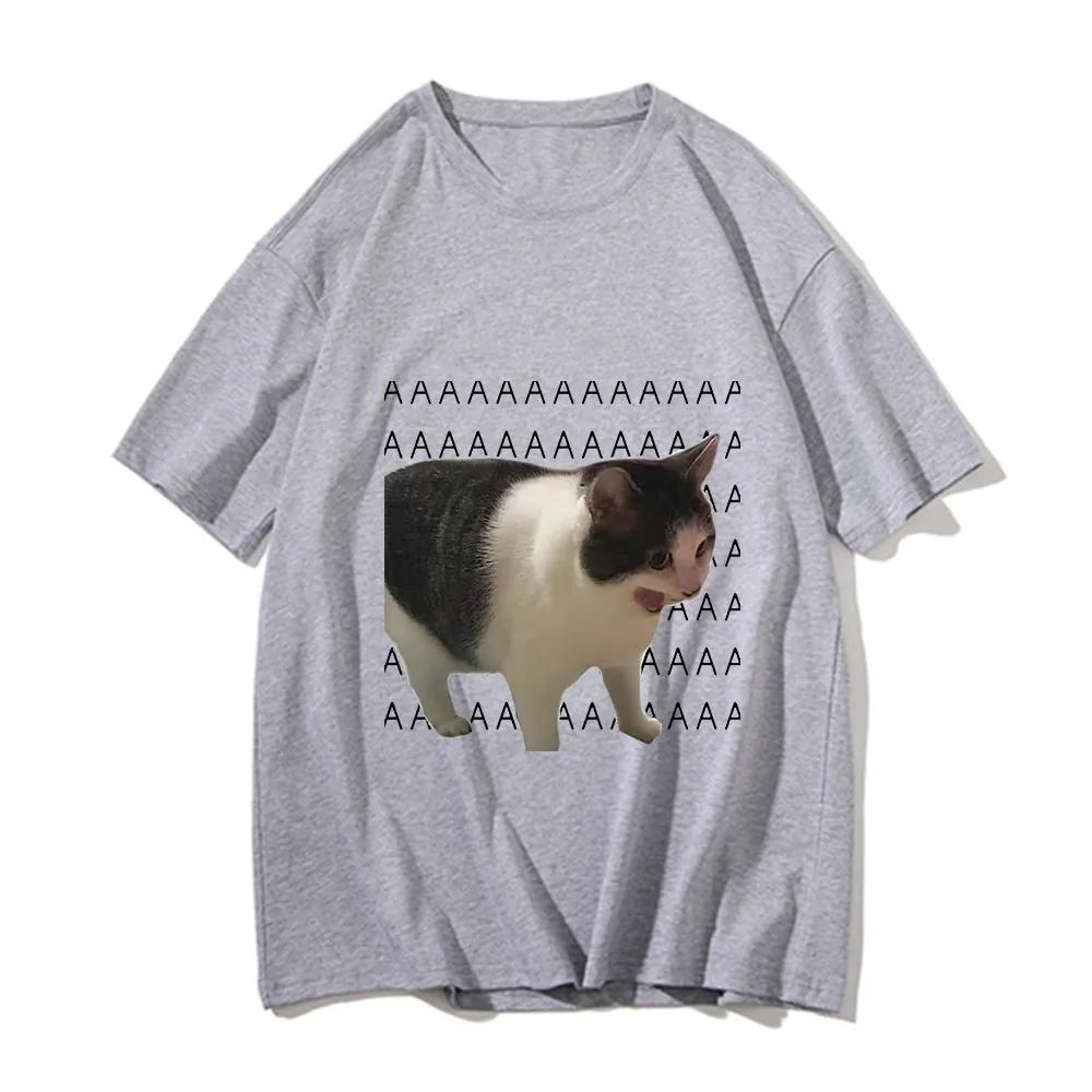 A Funny Meme a Sad and Crying Cat Print Men's Casual T-shirt Summer Harajuku T-shirt