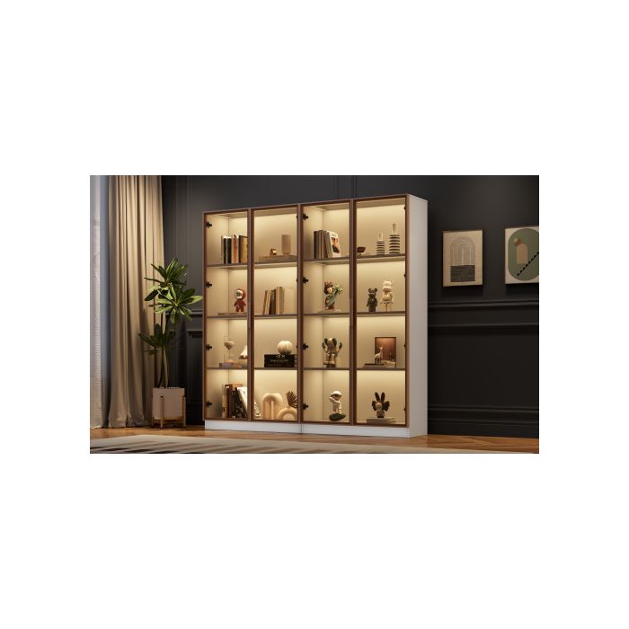 Vitrína - MUVOE - Sada 2 kusů - LED osvětlení 16 barev - Křídlové dveře - Nastavitelné police