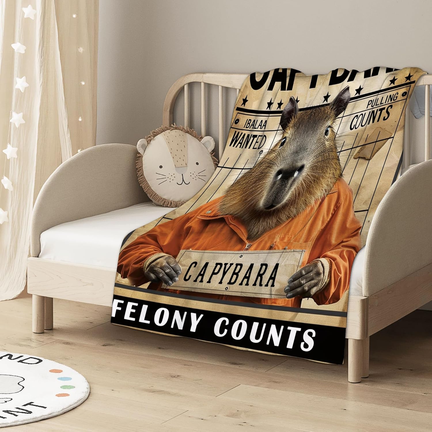 Funny Capybara Throw Blanket, Capybara Mugshot Blanket Throw for Adults, Lightweight Soft Cozy Blanket for Couch Sofa Bed Room 75X95CM