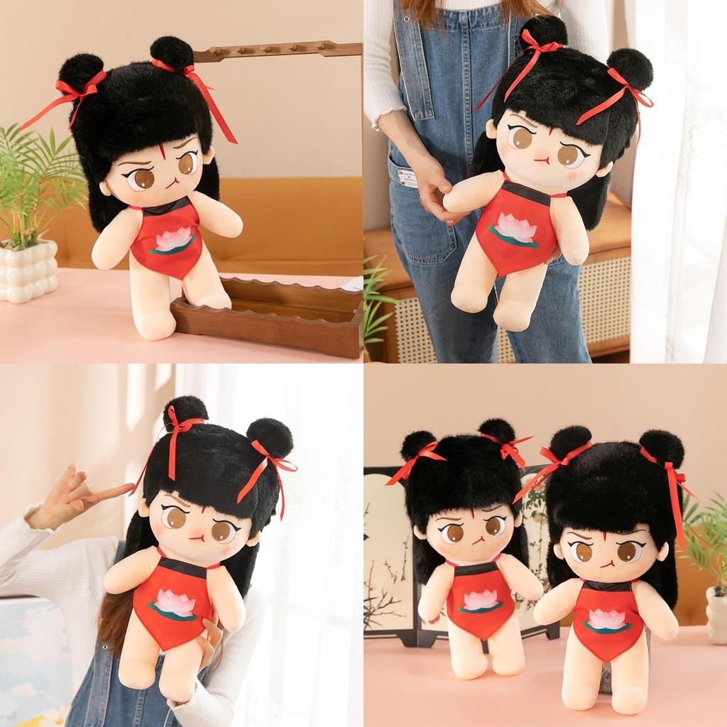 Plush Nezha New Toy Stuffed Doll With Red Braids Cushion Pillow Gift For Kids