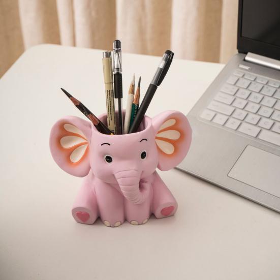 Elefant Pennhållare Söt Skrivbords Pennhållare Multifunktionell Harts Pennhållare för Barn Tonåringar Kontor Skolmaterial