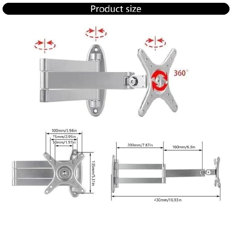Rameno pro nástěnný držák obrazovky 360° rotace Úspora místa Pro obrazovky 10-27 palců, Plně nastavitelné s bezpečným kovovým držákem