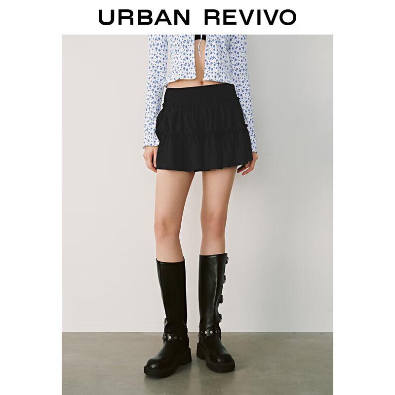 UR 2025 Spring Shirred Ruffle Hem Oversized Skirt S (XS-S)