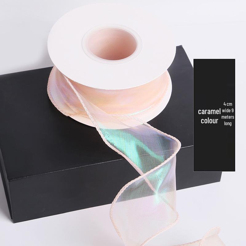 Iridescent 4cm Colorful Fishtail Yarn Ribbon for DIY Flower Gift Box Packaging