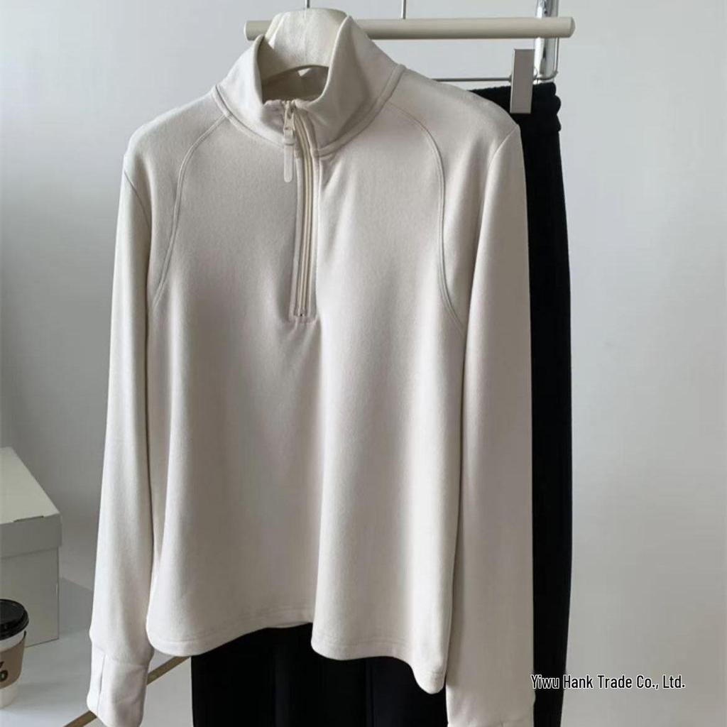 Autumn/Winter Women's Half-Zip Sweatshirt: Casual, Versatile, Long Sleeve, Loose Fit, Solid Color Top