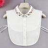 Mote Damer Falsk Krage for Kvinner Chiffon Falsk Krage Rhinestone Lappel Avtakbar Knapp Halvskjorte Bluse Topp