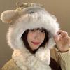 Cute Winter Warm Hat Sheep Ear Windproof Ear Protection Hat Neck Warmer Thickened Integrated Hat Scarf Set for Women Girls
