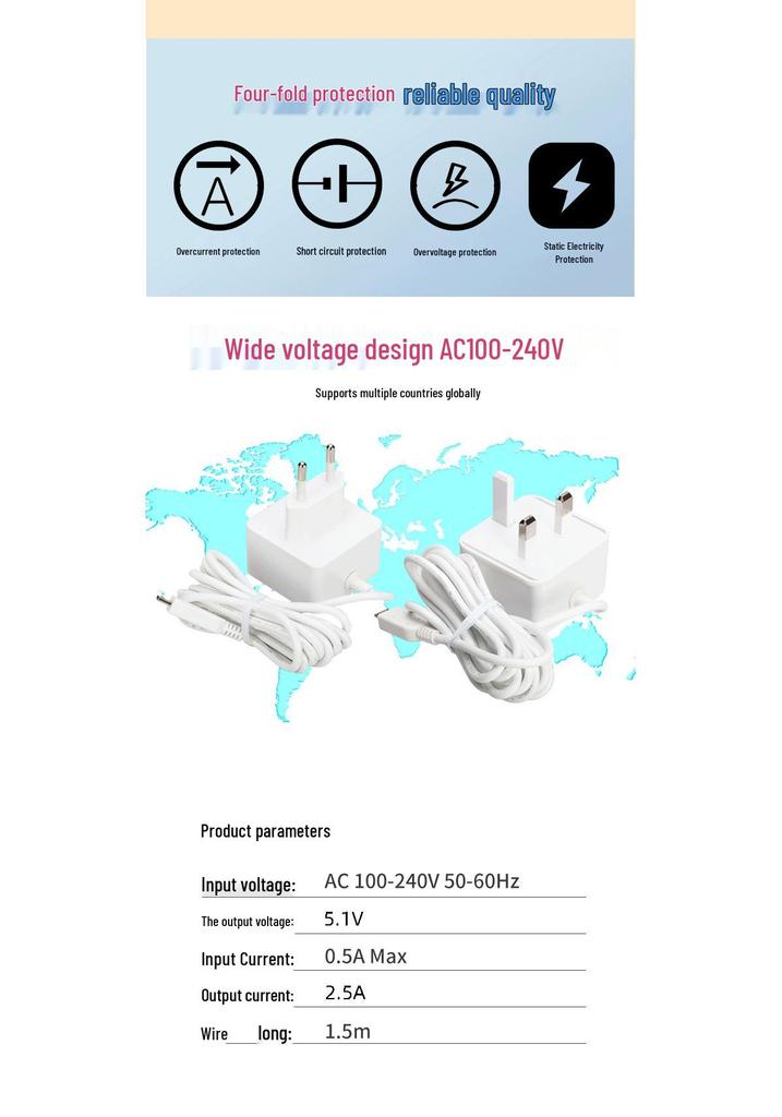 Raspberry Pi Zero 2W/3B+/3B Offizielles Netzteil, 5,1V 2,5A, 1,5m Kabel