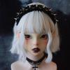 Subculture Dark Black Hair Accessories for Women Original Handmade Rivet Leather Buckle Pleated Headband Punk Headband