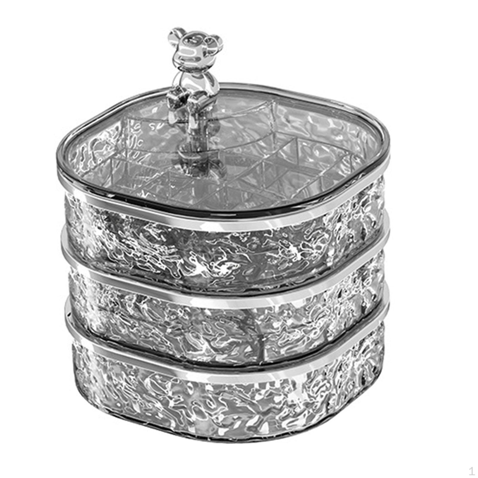 

Вращающийся держатель для шкатулки для драгоценностей, вращение на 360°, модный 3-слойный лоток-органайзер серый