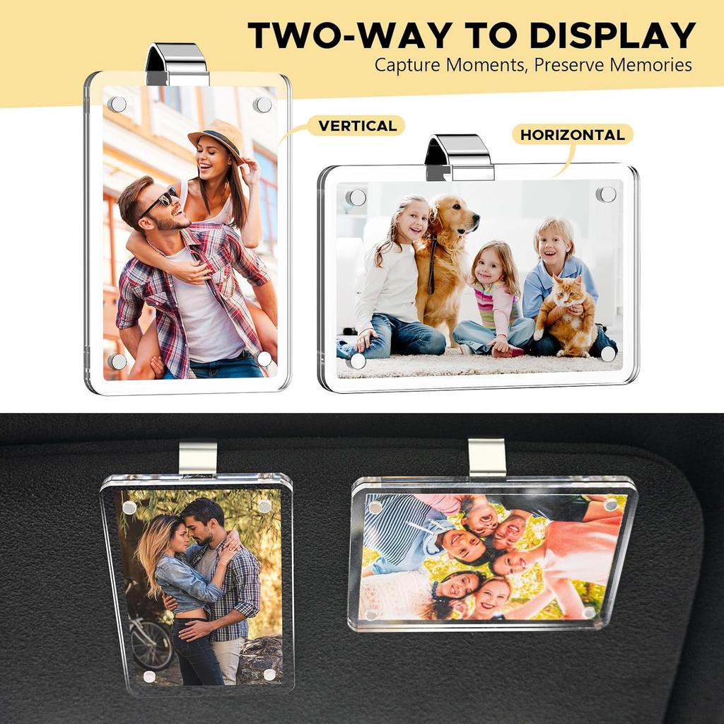 2Pcs Car Picture Holder, Acrylic Car Visor Photo Clip, Personalized Car Accessories Magnetic Car Sunshade Photo Frame For Adding Family Or Personal