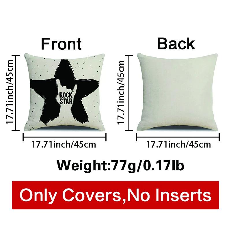 Punk Rock Drukowana Nuta Muzyczna Gwiazda Rocka Drukowana Kwadratowa Poszewka na Poduszkę Mieszanka Poszewka na Poduszkę Poszewka Pokój Dzienny Wystrój Domu